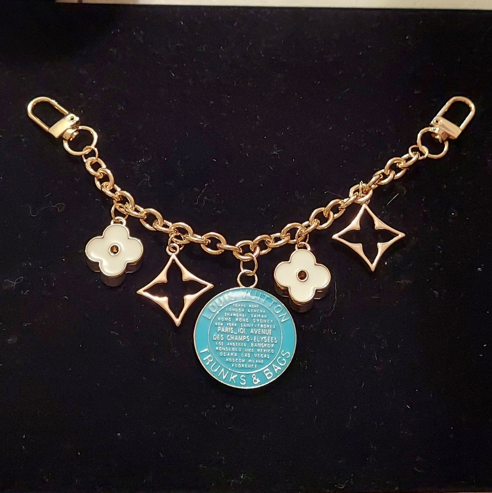 LV Zipper Pull Clover Purse Bag Charm Chain Turquoise Handmade